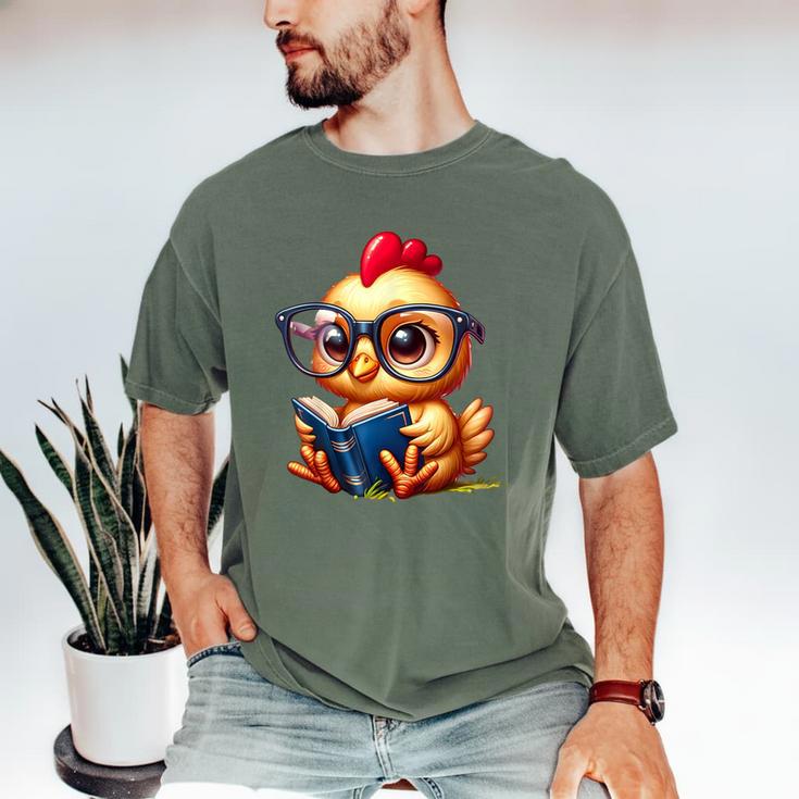 Chicken Reading a Book Farm Animal Chick Men's Comfort Colors T-Shirt