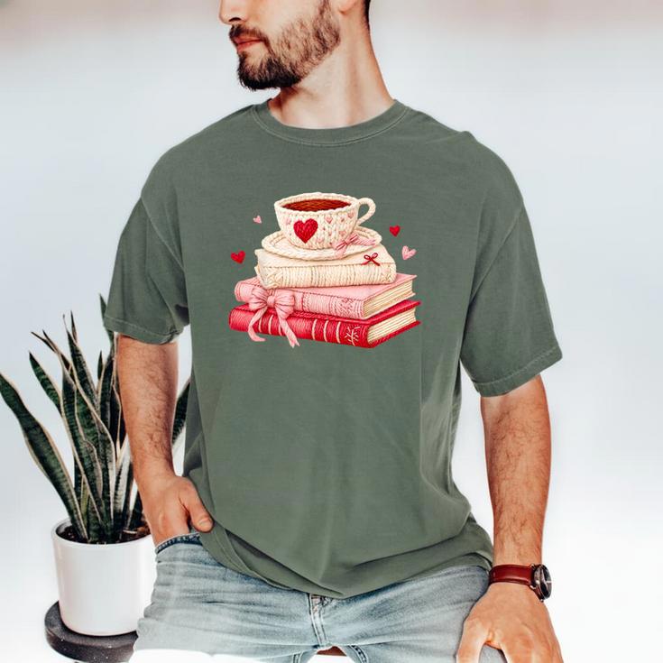 Cute Books And Coffee Crochet Valentines Day Tee For Couples Men's Comfort Colors T-Shirt
