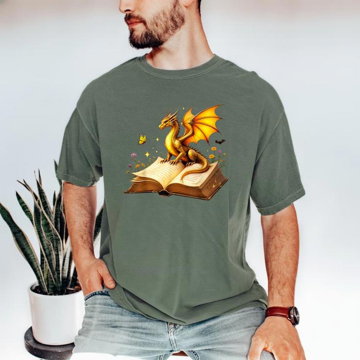 Dragon Fantasy Book Lover Bookish Reader Bookworm Wildflower Men's Comfort Colors T-Shirt