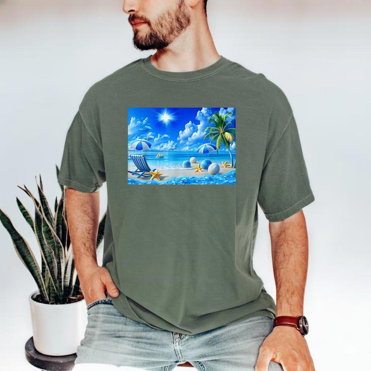 Frutiger Aero Beach Y2k Aesthetic Palm Tree Sand Ocean Men Women Girls Kids Men's Comfort Colors T-Shirt