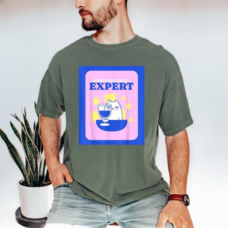 Fun Cute Introvert Cat Character With Wine Men's Comfort Colors T-Shirt