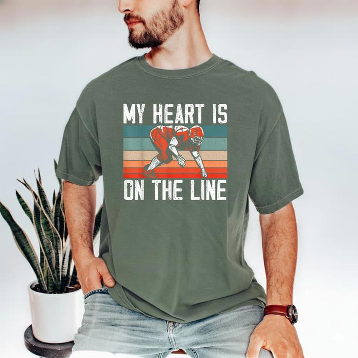 My Heart Is On The Line Football Mom Dad Offensive Lineman Men's Comfort Colors T-Shirt