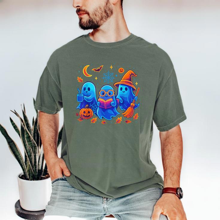 Little Ghost Coffee Tee Spooky Season Ghost Reading Book Men's Comfort Colors T-Shirt