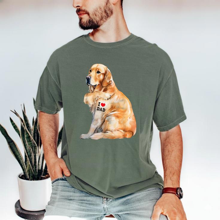 I Love Dad Patriotic Golden Retriever Canine Dog Lover Men's Comfort Colors T-Shirt