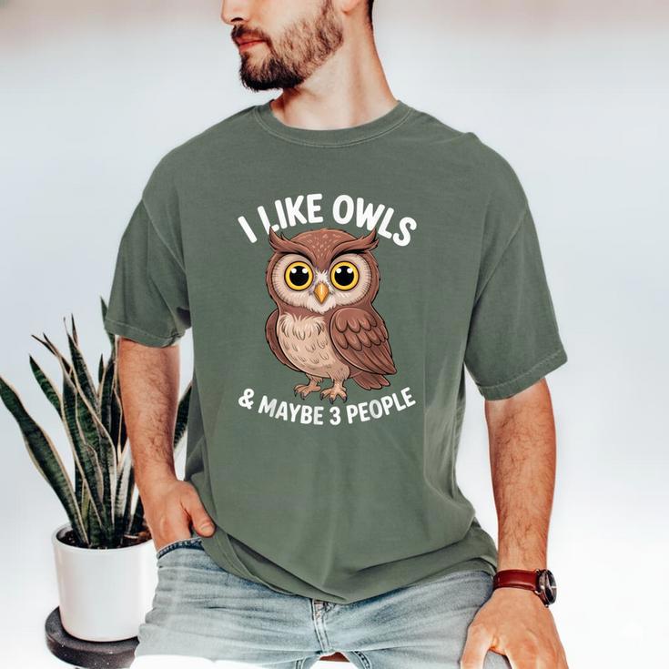 I Like Owls And Maybe 3 People Introvert Humor Casual Men's Comfort Colors T-Shirt