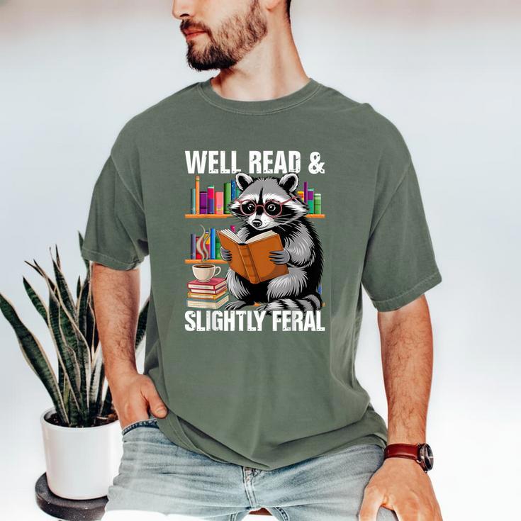 Well Read & Slightly Feral Raccoon Book Lover Graphic Men's Comfort Colors T-Shirt