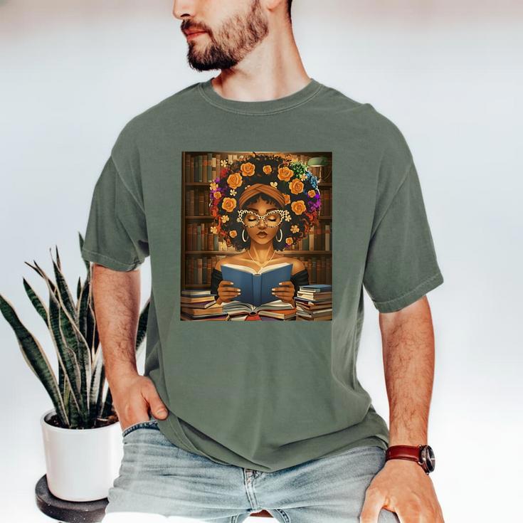 History Month Black Afro Girl Women Book Lovers Flower Men's Comfort Colors T-Shirt