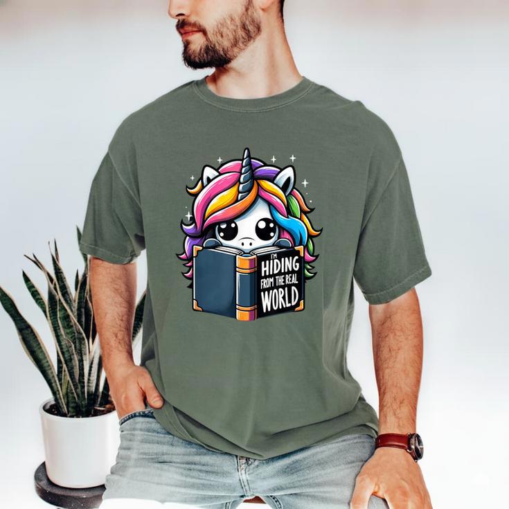 Unicorn Reading Book Reader Introvert Book Lover Humor Men's Comfort Colors T-Shirt