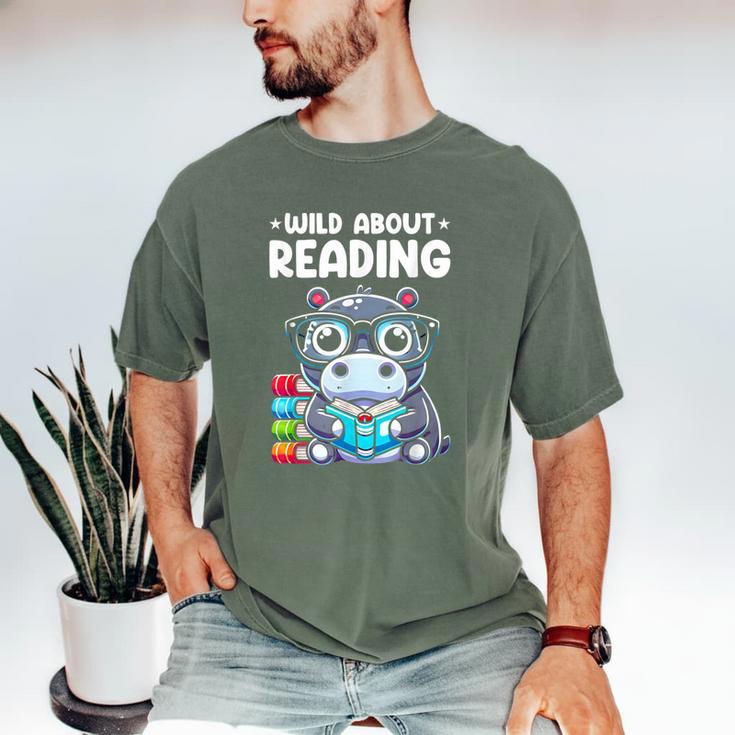 Wild About Reading Book Lover Hippo Men's Comfort Colors T-Shirt