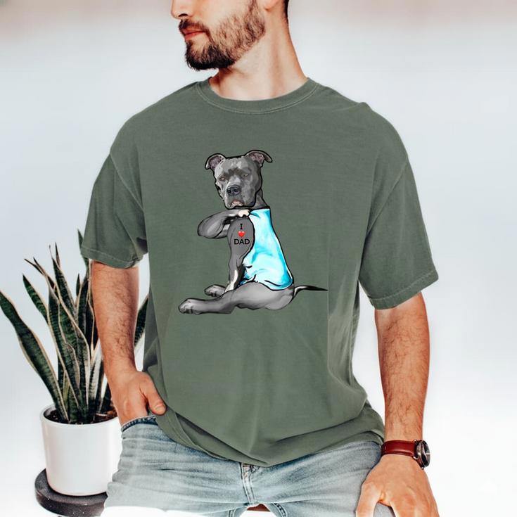 Women Dog Pitbull I Love Dad Tattoo Men's Comfort Colors T-Shirt