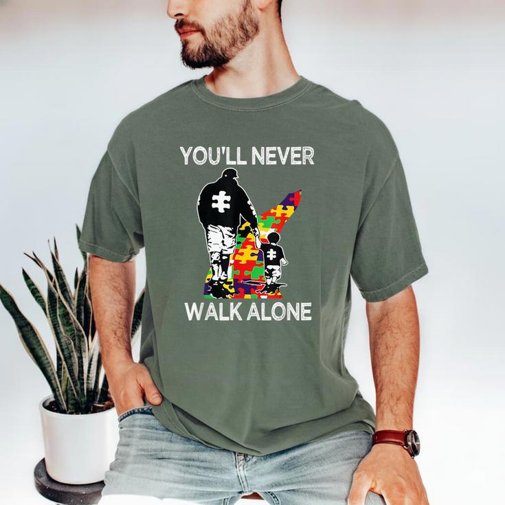 Autism Dad Support Alone Puzzle You'Ll Never Walk Premium Tri-Blend Men's Comfort Colors T-Shirt