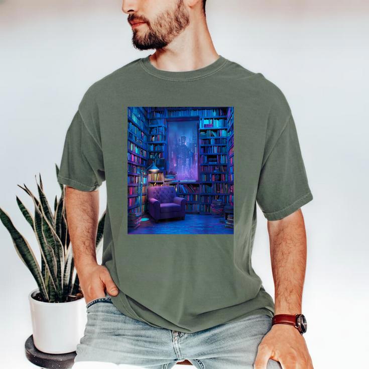 Book Library Bookshelf Armchair Window Pattern Print Men's Comfort Colors T-Shirt Book Library Bookshelf Armchair Window Pattern Print Men's Comfort Colors T-Shirt