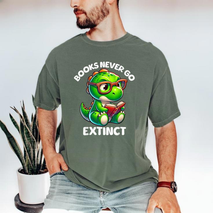 Books Never Go Extinct Reading Dinosaur Bookish Nerdy Men's Comfort Colors T-Shirt