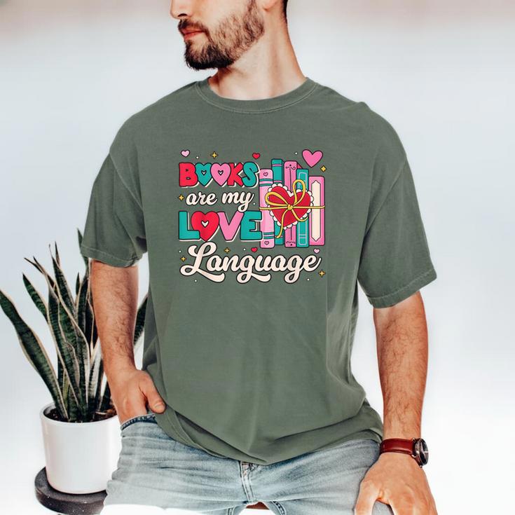 Books Are My Love Language Valentines Book Lover Librarian Men's Comfort Colors T-Shirt Books Are My Love Language Valentines Book Lover Librarian Men's Comfort Colors T-Shirt