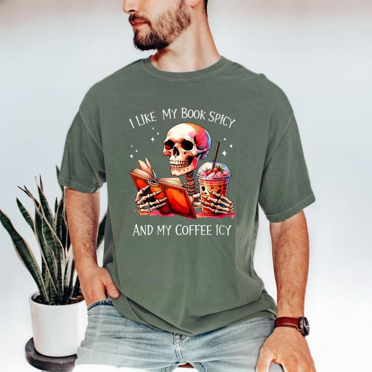 I Like My Books Spicy And My Coffee Icy Skeleton Men's Comfort Colors T-Shirt I Like My Books Spicy And My Coffee Icy Skeleton Men's Comfort Colors T-Shirt