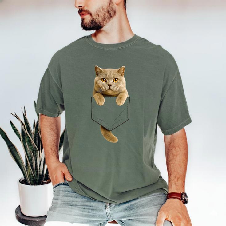 British Shorthair Cat Pocket Cat Mom Cat Dad Cat Lover Men's Comfort Colors T-Shirt