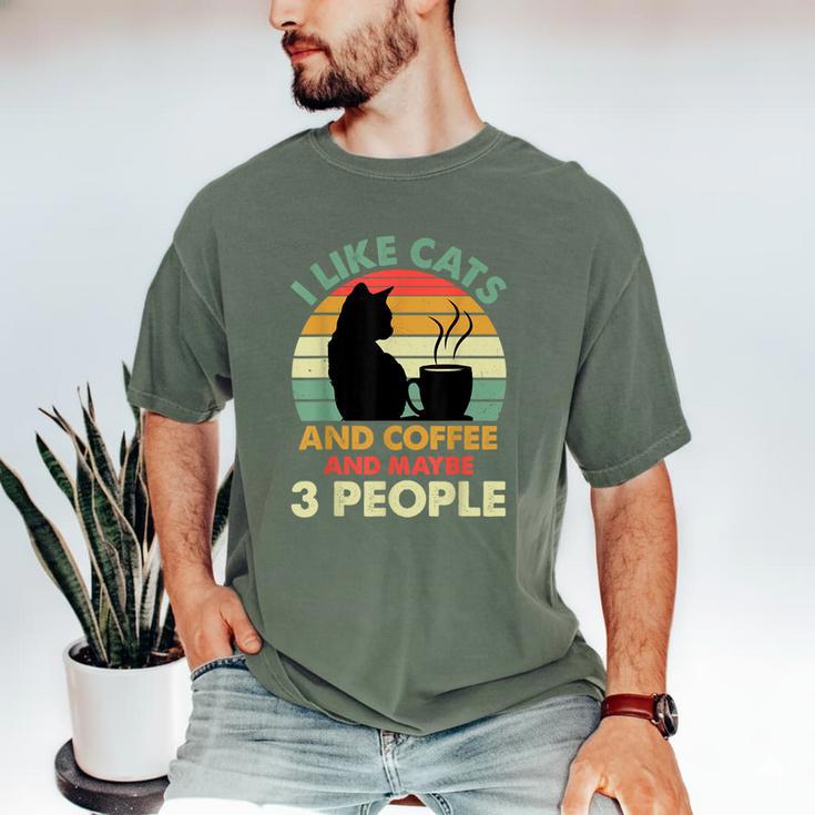 Cats Coffee & 3 People Tee Cute Font Introvert Humor Men's Comfort Colors T-Shirt Cats Coffee & 3 People Tee Cute Font Introvert Humor Men's Comfort Colors T-Shirt