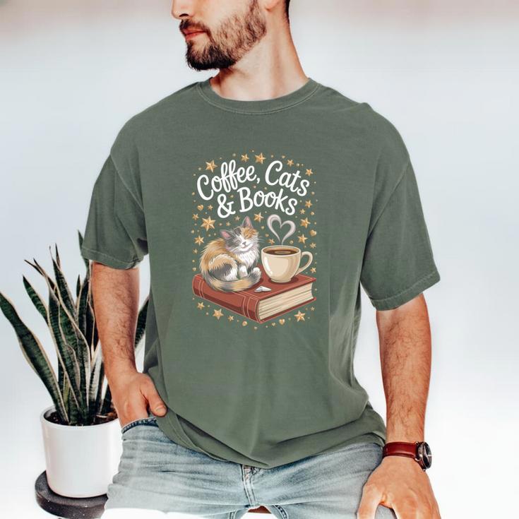 Coffee Cats & Books Cute Cat Book Lover Reading Men's Comfort Colors T-Shirt Coffee Cats & Books Cute Cat Book Lover Reading Men's Comfort Colors T-Shirt
