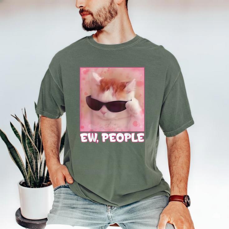Cool Cat Meme Ew People Anti Social Introvert Cute Cat Men's Comfort Colors T-Shirt