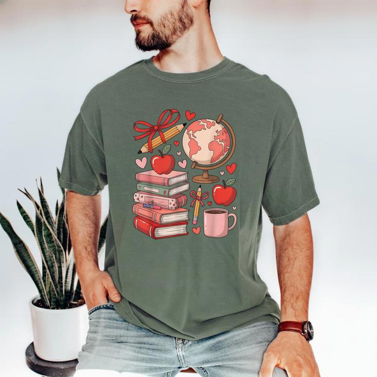 Coquette Teacher School Supplies Bows Books Globe Apple Cute Men's Comfort Colors T-Shirt Coquette Teacher School Supplies Bows Books Globe Apple Cute Men's Comfort Colors T-Shirt