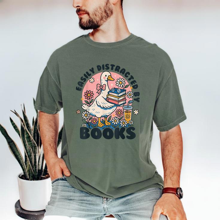 Easily Distracted By Books Read Goose Lover Bookworm Reading Men's Comfort Colors T-Shirt