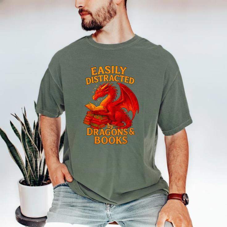 Easily Distracted By Dragons And Books Reading Men's Comfort Colors T-Shirt Easily Distracted By Dragons And Books Reading Men's Comfort Colors T-Shirt