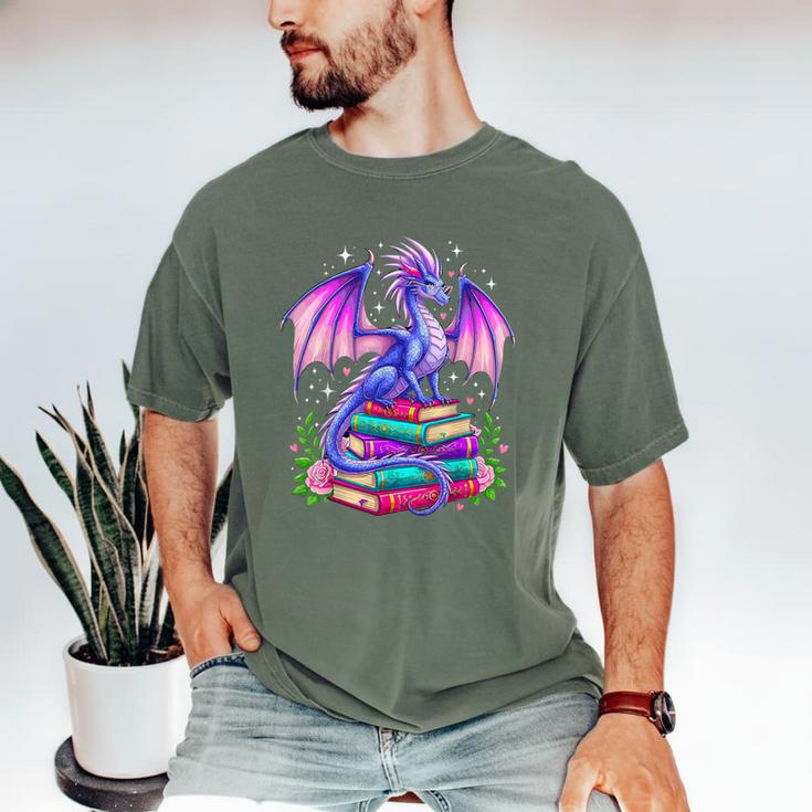 Fantasy Dragon Reading Books Bookworm Men's Comfort Colors T-Shirt