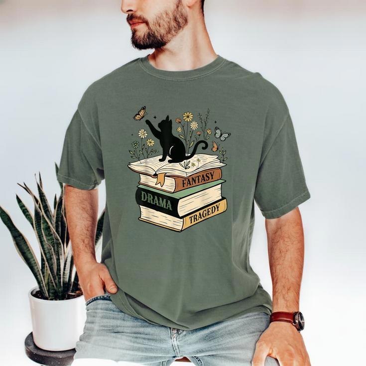 Fantasy Drama Tragedy Cat Book Lover Reading Humor Men's Comfort Colors T-Shirt