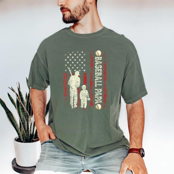 Father's Day Baseball Papa USA Flag Dad Men Baseball Men's Comfort Colors T-Shirt