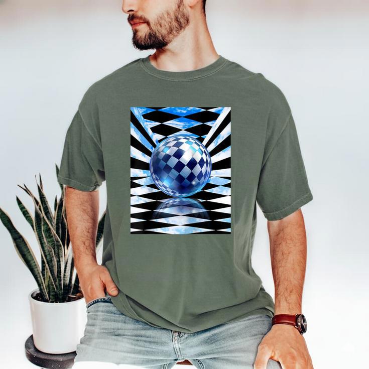 Frutiger Aero Aesthetic Tech Checkered Room Orb Sky Raglan Baseball Tee Men's Comfort Colors T-Shirt