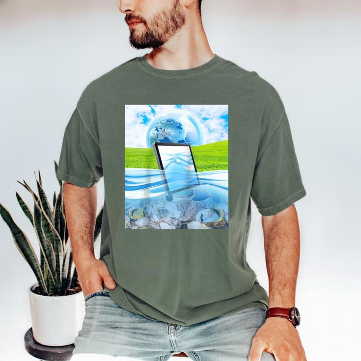 Frutiger Aero Aesthetic Tech Water Fishes Monitor Screen Raglan Baseball Tee Men's Comfort Colors T-Shirt Frutiger Aero Aesthetic Tech Water Fishes Monitor Screen Raglan Baseball Tee Men's Comfort Colors T-Shirt