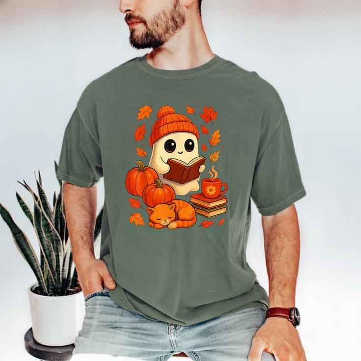 Ghost Reading Book Lovers Autumn Fall Halloween Men's Comfort Colors T-Shirt