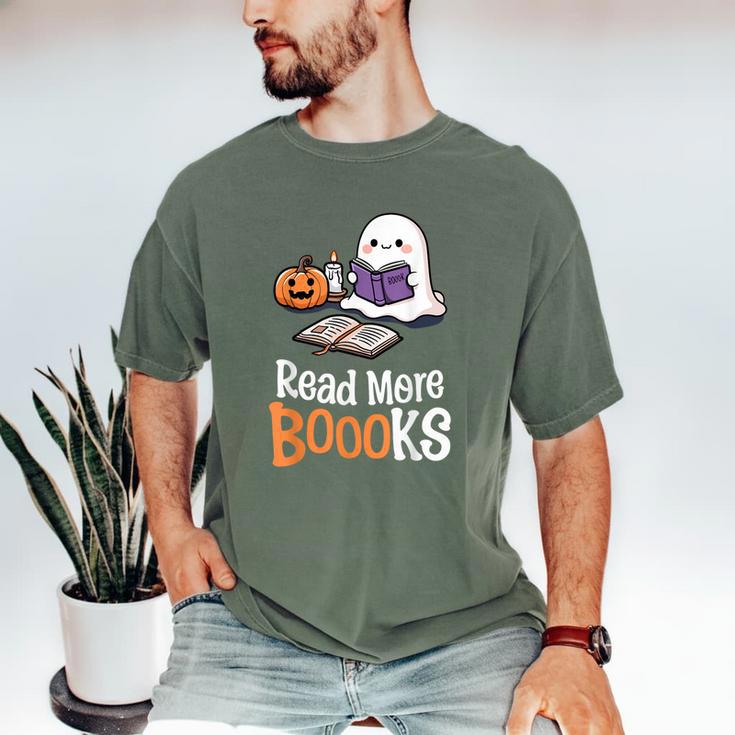 Halloween Teacher Women Cute Reading Ghost Read More Books Men's Comfort Colors T-Shirt