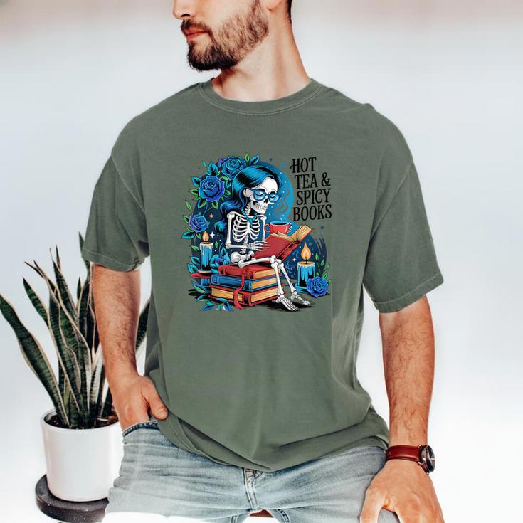 Hot Tea & Spicy Books Skeleton Reader Men's Comfort Colors T-Shirt Hot Tea & Spicy Books Skeleton Reader Men's Comfort Colors T-Shirt