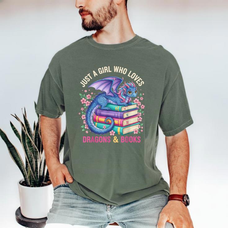 Just a Girl Who Loves Dragons And Books Dragon Reading Men's Comfort Colors T-Shirt