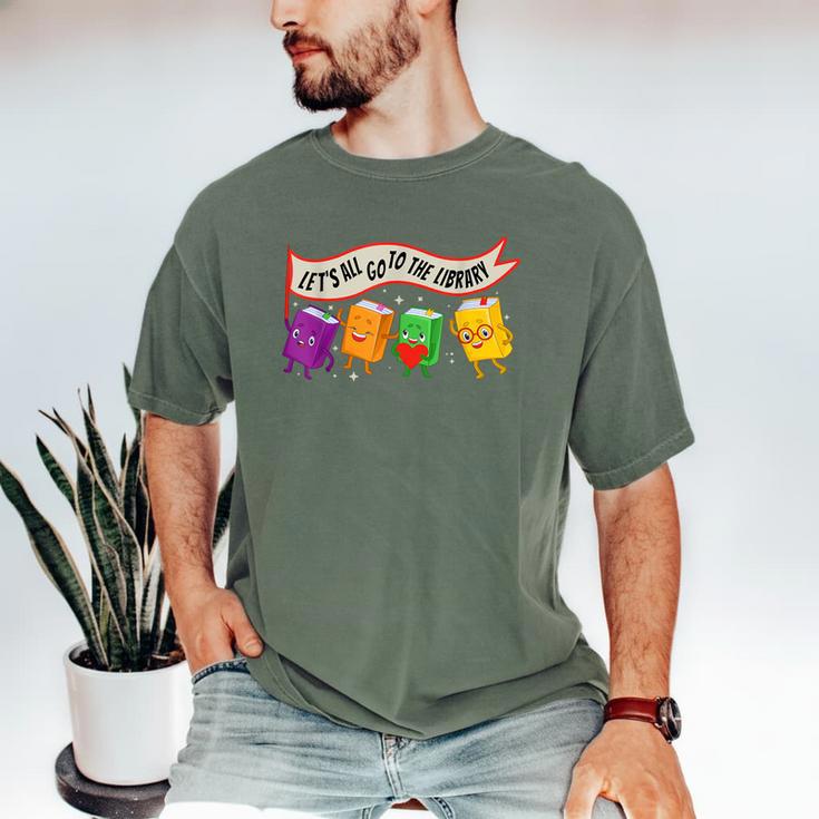 Librarian Let's All Go To The Library Cute Groovy Book Lover Men's Comfort Colors T-Shirt Librarian Let's All Go To The Library Cute Groovy Book Lover Men's Comfort Colors T-Shirt