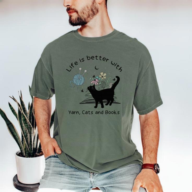 Life Is Better With Yarn Cats And Books Men's Comfort Colors T-Shirt Life Is Better With Yarn Cats And Books Men's Comfort Colors T-Shirt