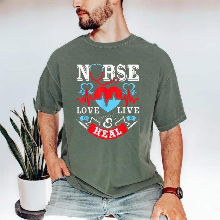 Nurse Live Love Heal Graduation Appreciation Valentines Day Men's Comfort Colors T-Shirt