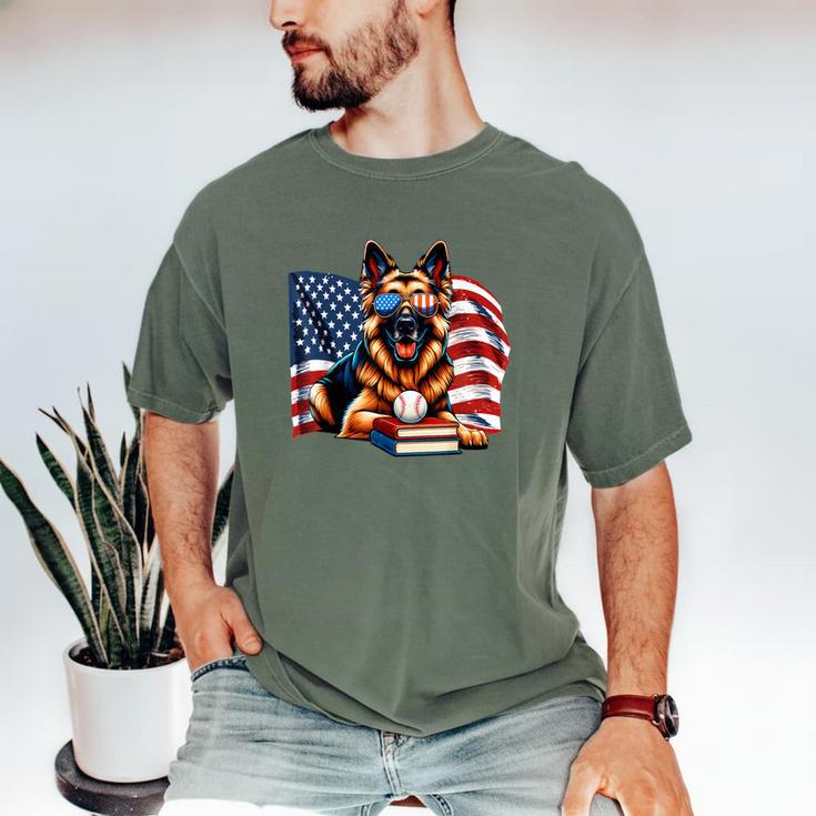 Patriotic German Shepherd Dog Books Baseball American Flag Men's Comfort Colors T-Shirt