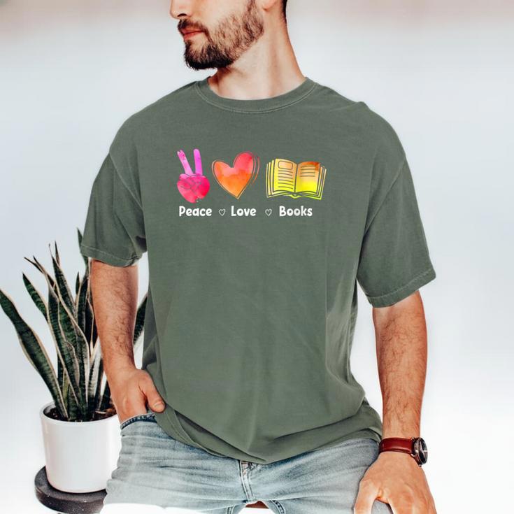 Peace Love Books Reader Librarian Library Book Men's Comfort Colors T-Shirt