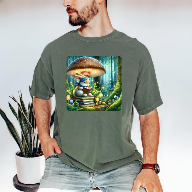 Rabbit Reading Book Under Large Mushroom Easter Bandana Men's Comfort Colors T-Shirt Rabbit Reading Book Under Large Mushroom Easter Bandana Men's Comfort Colors T-Shirt