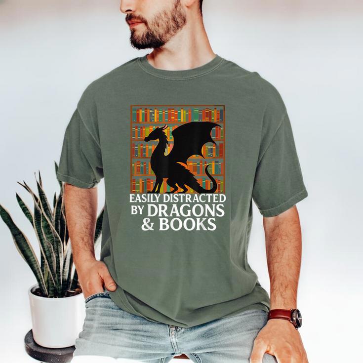 Reading Dragon Easily Distracted By Dragons And Books Men's Comfort Colors T-Shirt