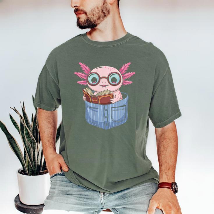 Readsalotl Axolotl Reading Book Lover Reading Pocket Axolotl Men's Comfort Colors T-Shirt