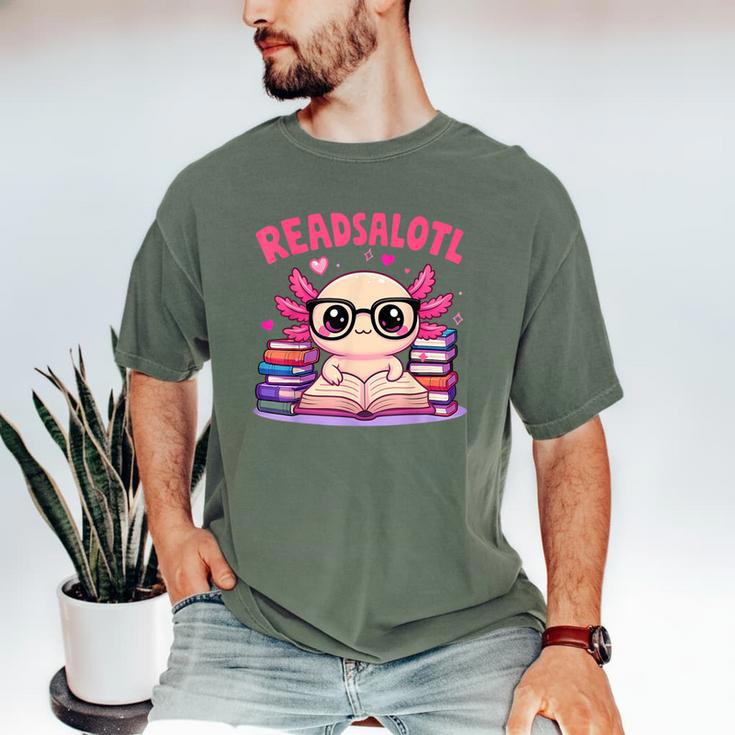 Readsolotl Pink Kawaii Axolotl Book Lover Reading Men's Comfort Colors T-Shirt