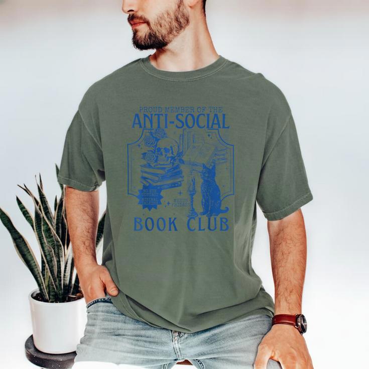 Sarcastic Anti Social Book Club Cat Skull Book Lover Men's Comfort Colors T-Shirt