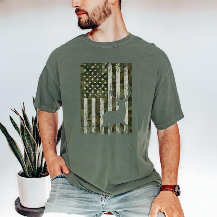 US Flag Deer Elk Buck Camoflage Hunting Hunter Dad Grandpa Men's Comfort Colors T-Shirt