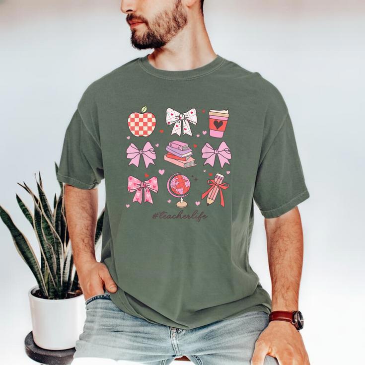 Valentine Teacher Cute Bows Apple Globe Pencil Books Art Men's Comfort Colors T-Shirt Valentine Teacher Cute Bows Apple Globe Pencil Books Art Men's Comfort Colors T-Shirt