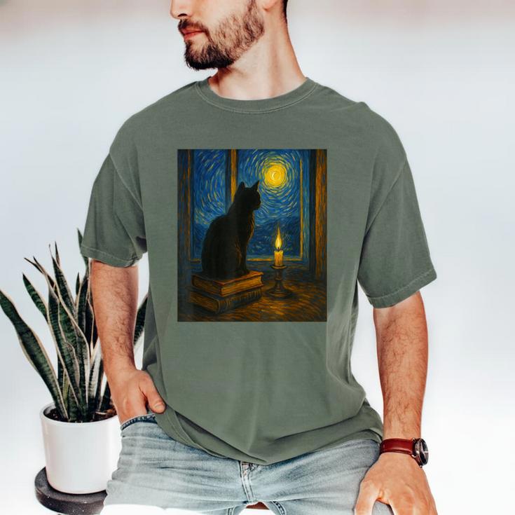 Van Gogh Starry Night Art Cat And Book Lovers Men's Comfort Colors T-Shirt Van Gogh Starry Night Art Cat And Book Lovers Men's Comfort Colors T-Shirt