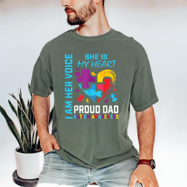 I Am Her Voice She Is My Heart Autism Awareness Daughter Dad Men's Comfort Colors T-Shirt