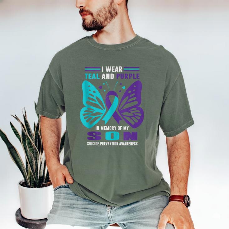 I Wear Teal And Purple In Memory Of My Son Men's Comfort Colors T-Shirt I Wear Teal And Purple In Memory Of My Son Men's Comfort Colors T-Shirt